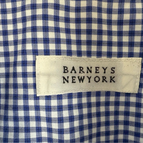 Barneys New York Blue Gingham Dress Shirt 15 100% Cotton Men 961 - Picture 2 of 3